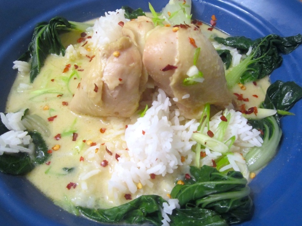 Chicken, Bok Choy & Rice In Spicy Coconut Broth