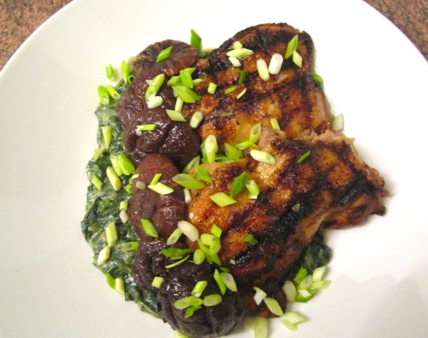 Grilled Chicken, Grilled Shiitake & Creamed Spinach