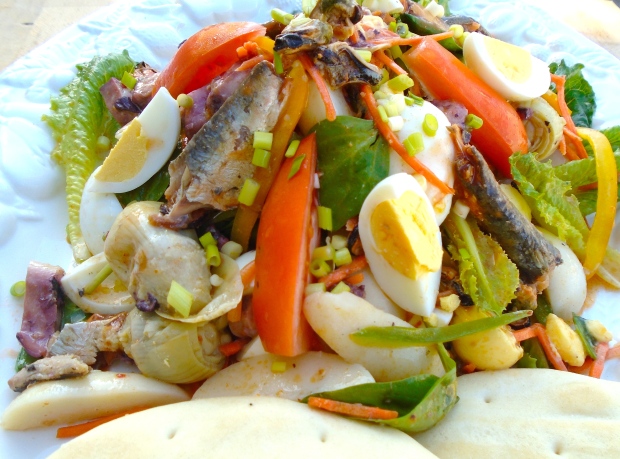 Salad Of Mussels, Octopus, Sardines, Artichokes, Potatoes, Eggs & Greens Salad